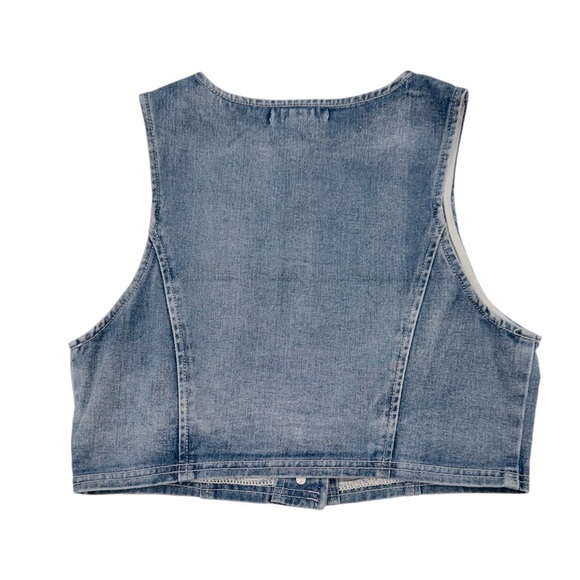 SINCERELY JULES Denim Jean Vest Crop Light Wash Rose Gold Buttons NWT Size Large - Picture 5 of 6